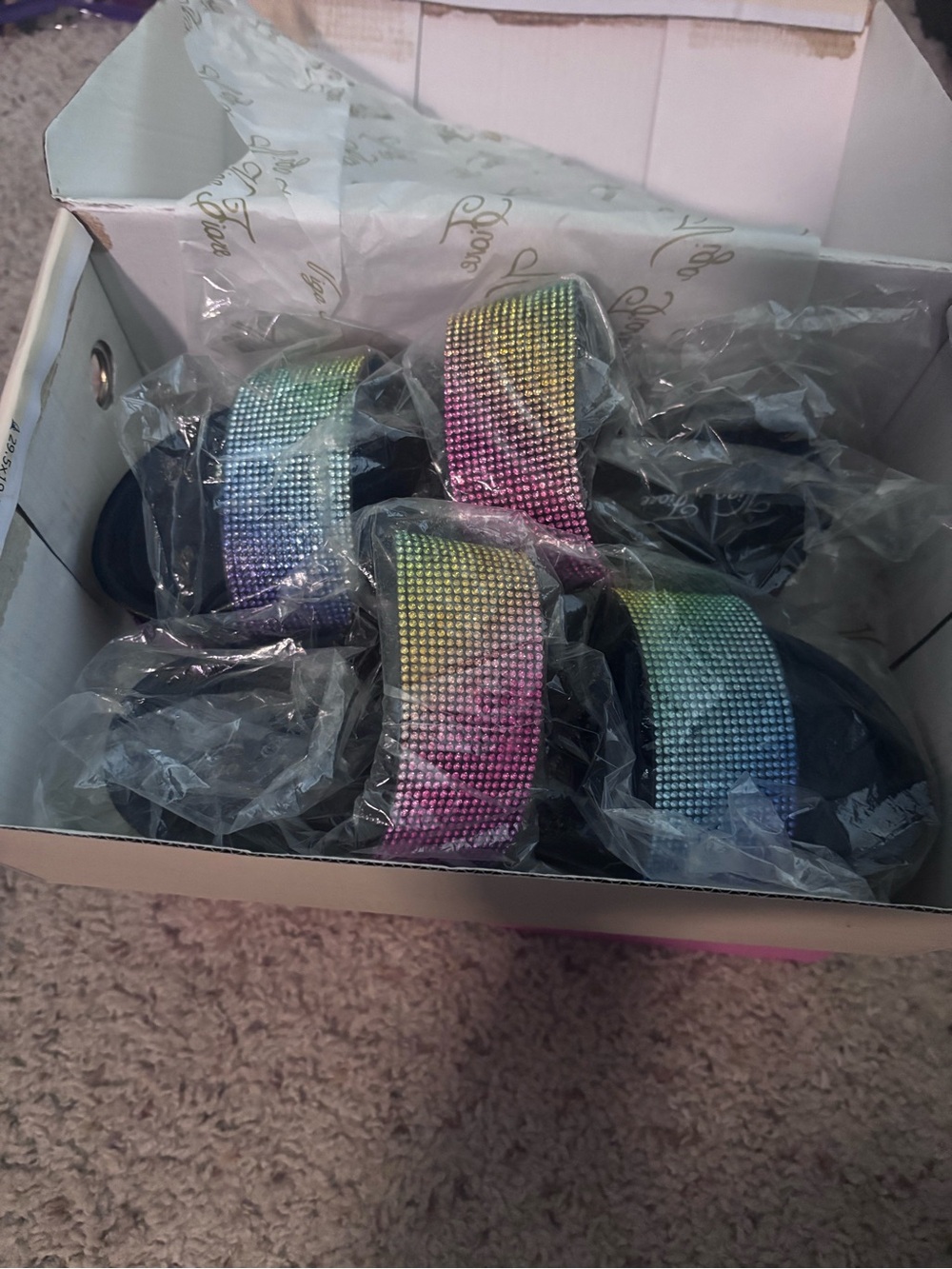 Dolls Kill Rainbow Rhinestone Platform Slide Sandals - Picture 2 of 5